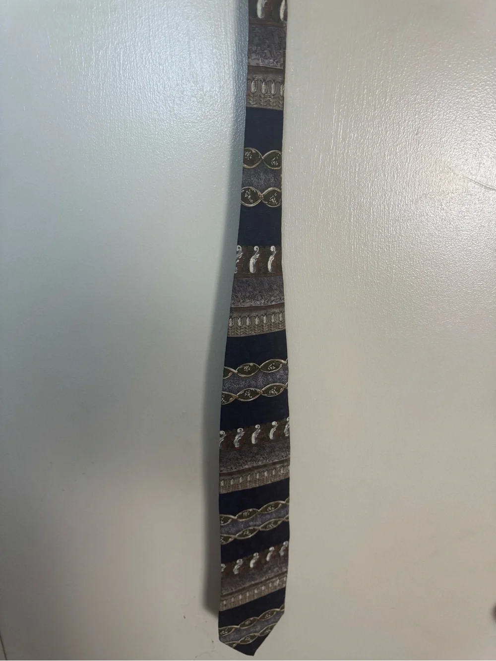 Boston Traders Navy and Brown Patterned Tie with Gold Accents
